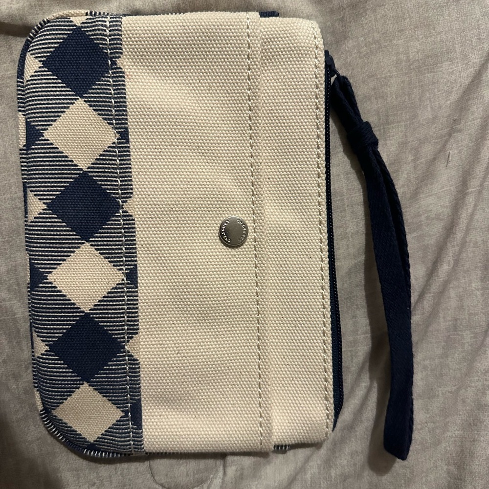 Lands' End Blue and Cream Wristlet